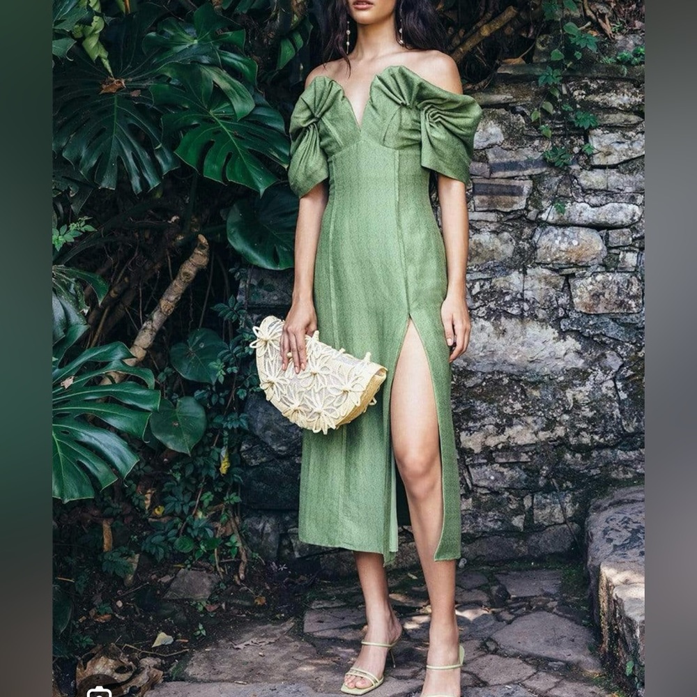 Cult Gaia Muna dress green linen size 6